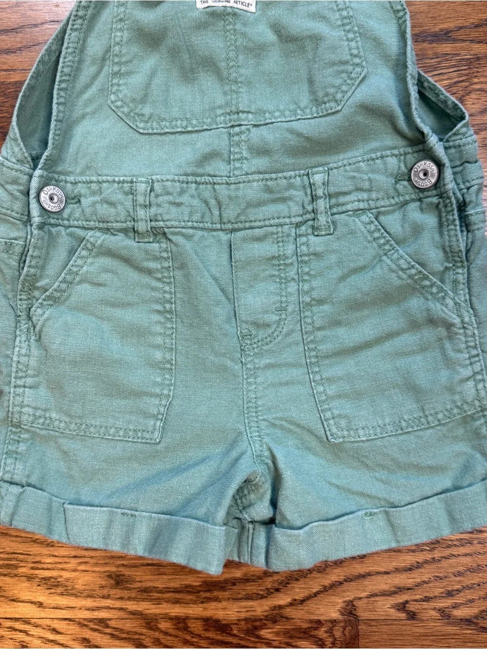 OshKosh B'gosh Linen Viscose Toddler Girls Army Green Shortall Overalls Size 5T